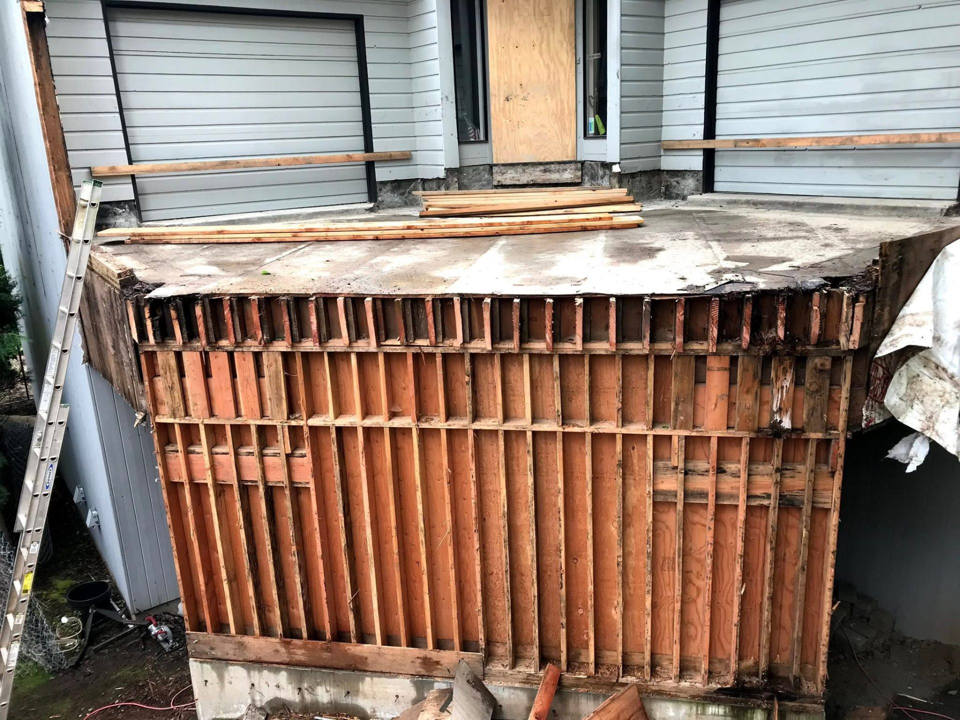 Existing structure removed down to framing during a rebuild